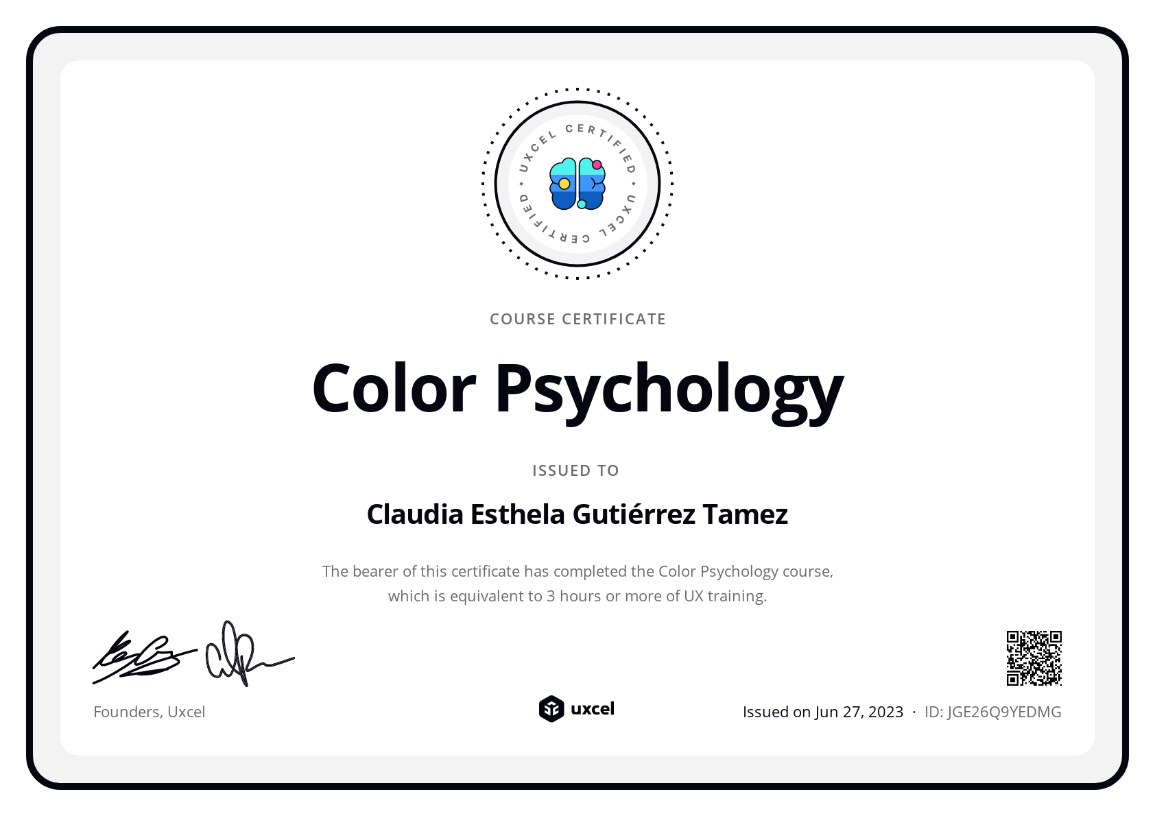 Claudia Esthela Gutiérrez Tamez's certificate